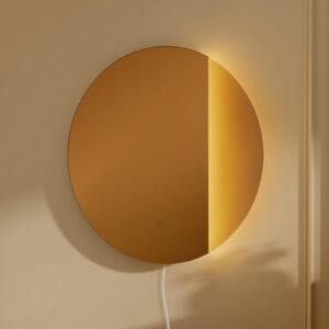 CRESTVIE LED Wall Sconce, Dimmable Mirror Wall Lamp,16.93 inch Round Wall Lights for Bedroom with Memory Function, Wall Lamps for Living Room Entryway, Bronze