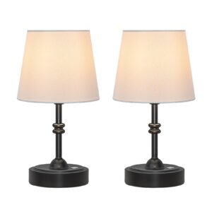 CRESTVIE Small Cordless Lamp Dimmable-Battery Operated Table lamp, 4000mAh Rechargeable, Touch Bedside Lamp with White Fabric Shade, 2700K Bulb Included, for Dining, Patio, Bathroom(Gold)