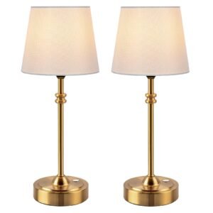 CRESTVIE Cordless Lamp-Battery Operated Table lamp, 4000mAh Rechargeable, Stepless Dimmable, Small Touch Bedside Lamp with Fabric Shade, for Dining, Patio, Bathroom(Gold)